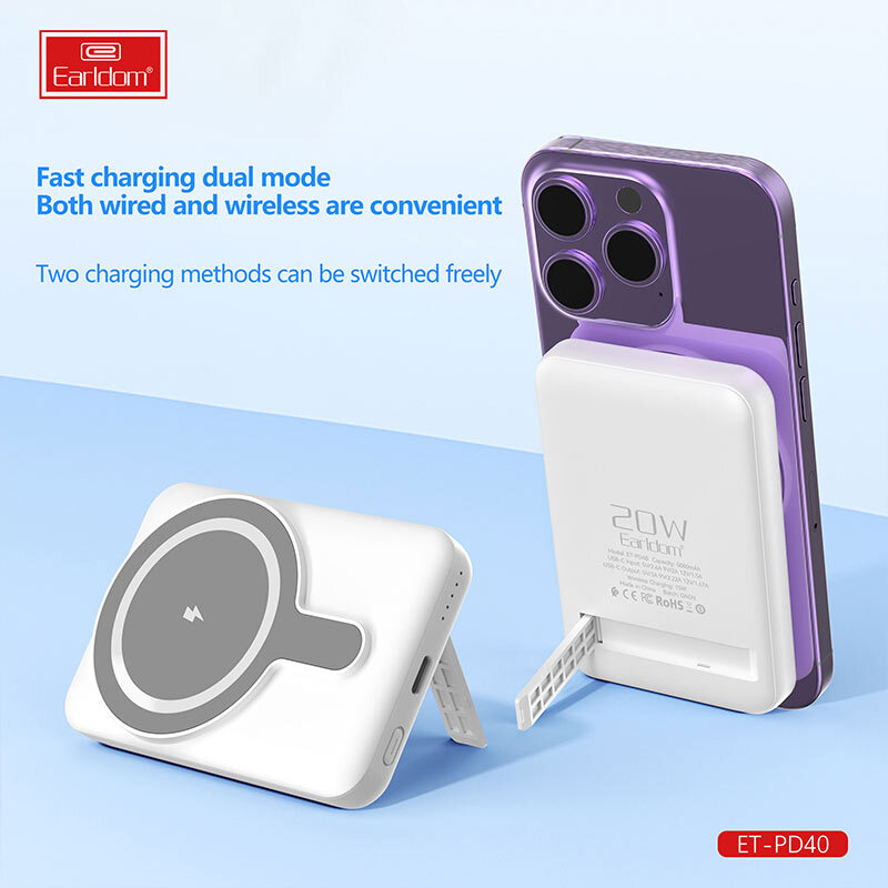 پاور بانک بی سیم فست شارژ ارلدام ET-PD40 PD&nbsp;20W ظرفیت 5000 میلی آمپر ساعت - 5