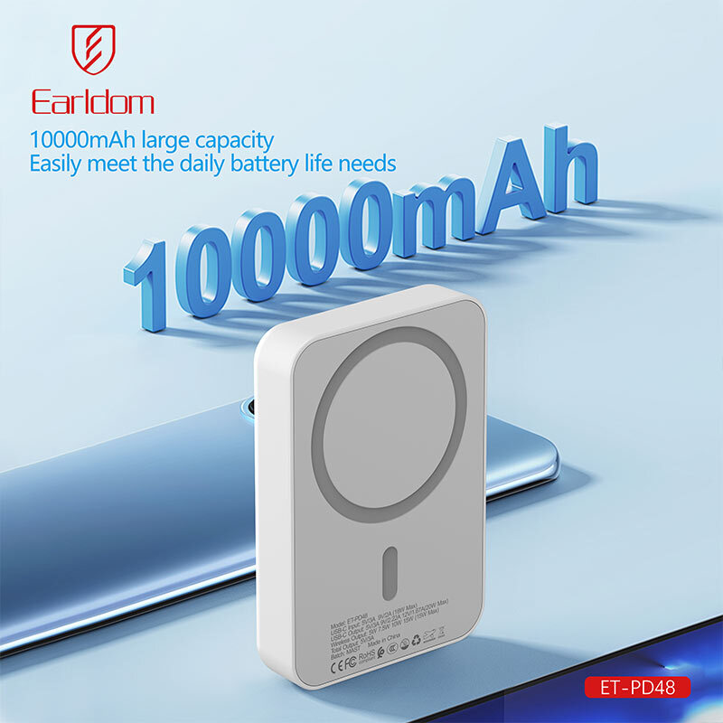 پاور بانک بی سیم فست شارژ ارلدام ET-PD48 PD 20W ظرفیت 10000 میلی آمپر ساعت - 8