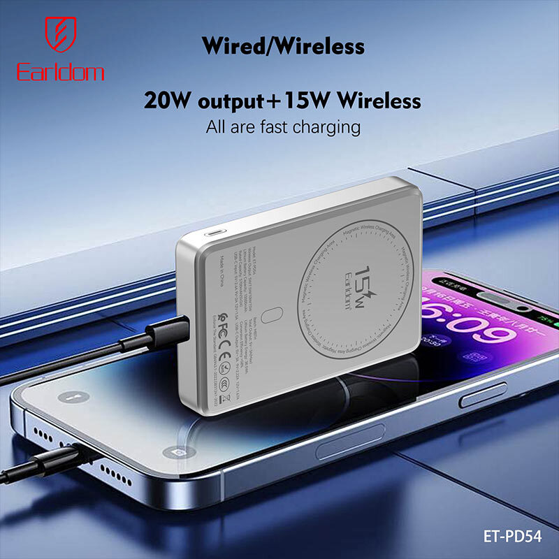 پاور بانک بی سیم فست شارژ ارلدام ET-PD54 PD 20W ظرفیت 10000 میلی آمپر ساعت - 6