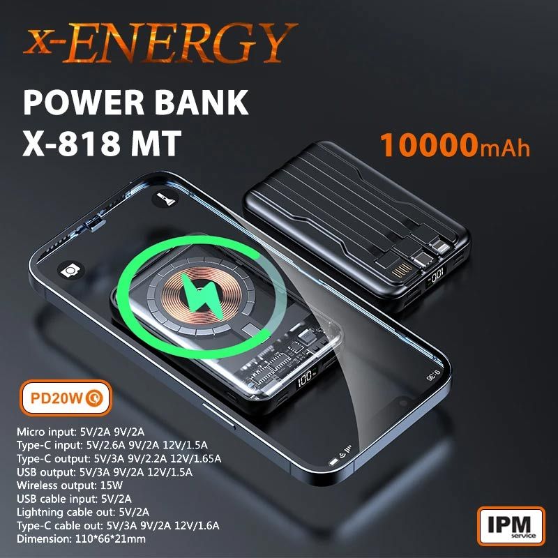 پاور بانک بی سیم فست شارژ ایکس انرژی X-818MT PD 20W ظرفیت 10000 میلی آمپر ساعت - 5