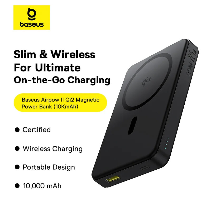 پاور بانک بی سیم فست شارژ باسئوس Airpow 2 Qi2 Magnetic P10080000123 22.5W ظرفیت 10000 میلی آمپر ساعت - 7