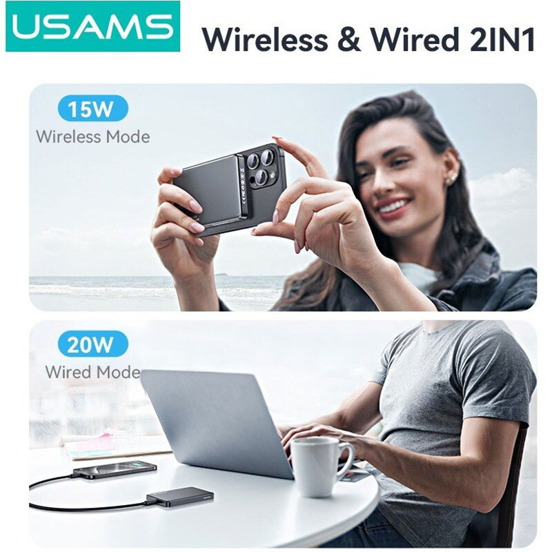 پاور بانک بی سیم فست شارژ یوسامز CD242 QC3.0 PD 20W ظرفیت 10000 میلی آمپر ساعت - 6