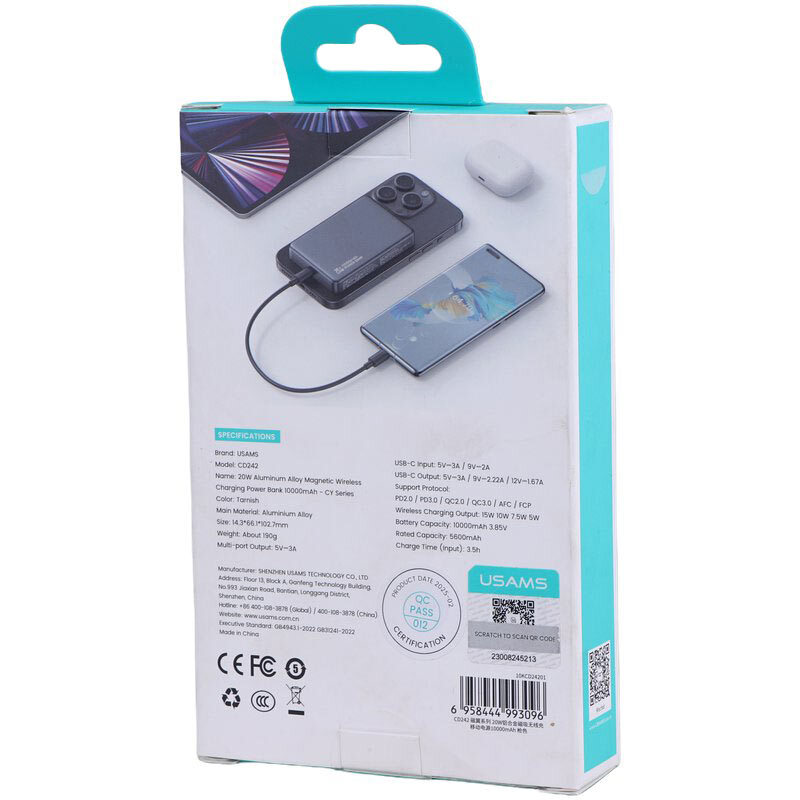 پاور بانک بی سیم فست شارژ یوسامز CD242 QC3.0 PD 20W ظرفیت 10000 میلی آمپر ساعت - 8