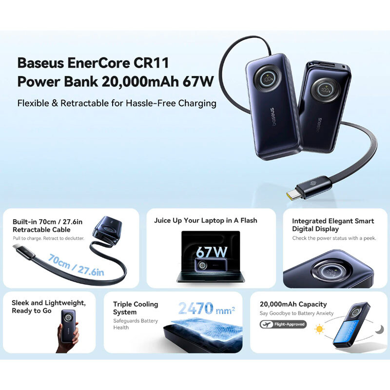 پاور بانک فست شارژ باسئوس EnerCore CR11 E0027H00 PD 67W ظرفیت 20000 میلی آمپر ساعت - 7