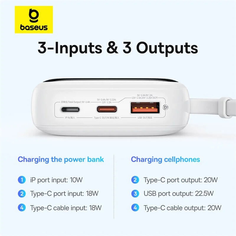 پاور بانک فست شارژ باسئوس Qpow Pro+ P10067100112 22.5W ظرفیت 10000 میلی آمپر ساعت - 3