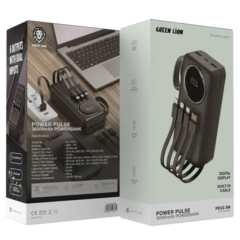پاور بانک فست شارژ گرین لاین Power Pulse GL-PX13 PD QC3.0 22.5W ظرفیت 30000 میلی آمپر ساعت - 5