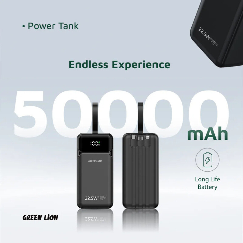 پاور بانک فست شارژ گرین لاین Power Tank GL-PBT50 GNPWT50KPB PD3.0 22.5W ظرفیت 50000 میلی آمپر ساعت - 7