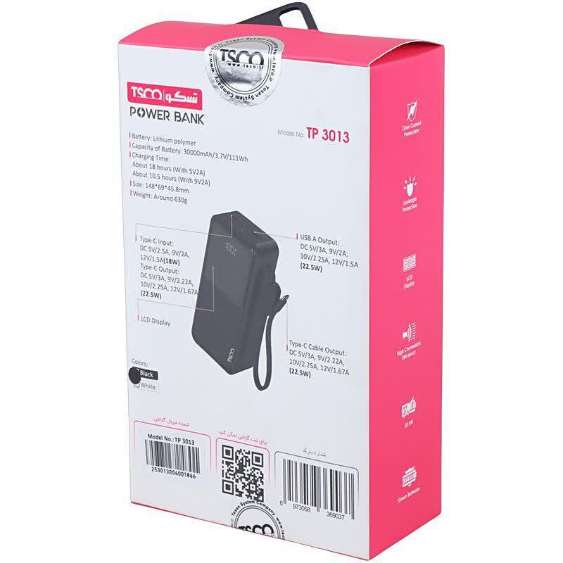 پاور بانک فست شارژ تسکو TP 3013 QC3.0 PD 22.5W ظرفیت 30000 میلی آمپر ساعت - 8