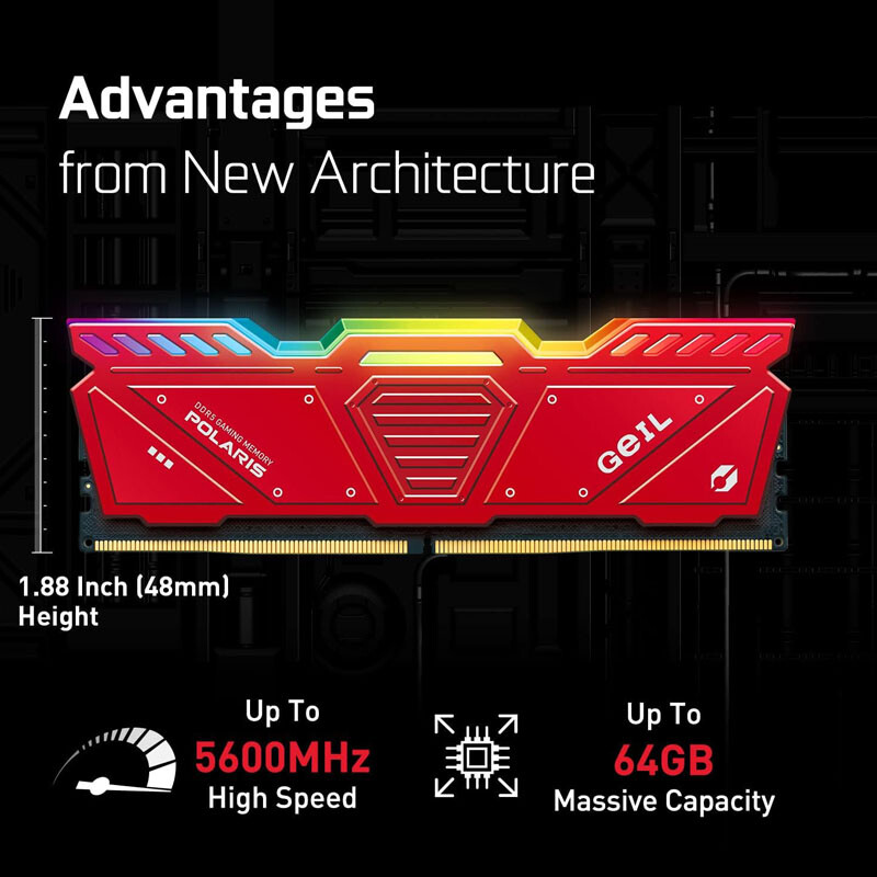 رم کامپیوتر گیل Polaris RED RGB DDR5 32GB Dual 5600MHz CL38 - 6