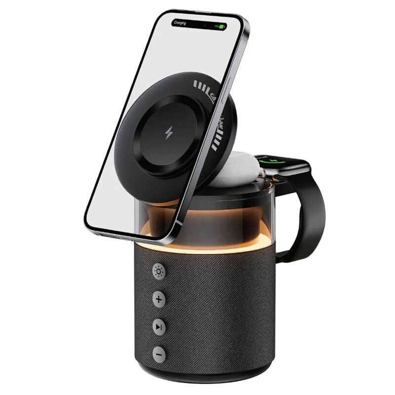 شارژر بی سیم و چراغ رومیزی اسپیکر دار گرین لاین Wireless Charger 5 in 1 - 2