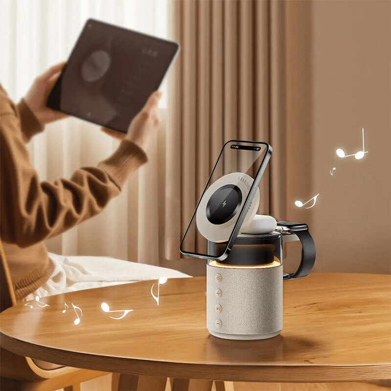 شارژر بی سیم و چراغ رومیزی اسپیکر دار گرین لاین Wireless Charger 5 in 1 - 4