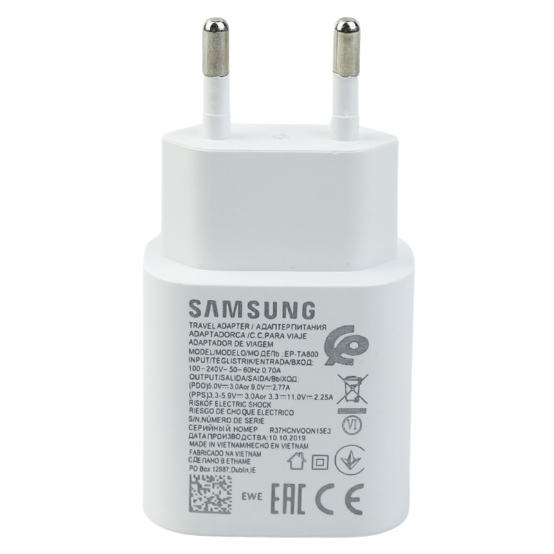 شارژر دیواری 25 وات سامسونگ Note 10 EP-TA800 PD 3A شرینک + کابل تبدیل تایپ سی - 6