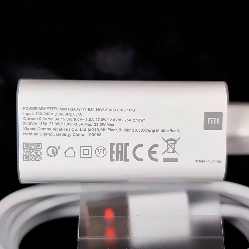 شارژر دیواری فست شارژ Xiaomi Note 9 Pro MDY-11-EZ QC PD 3A 33W سرجعبه + کابل Type-C - 5