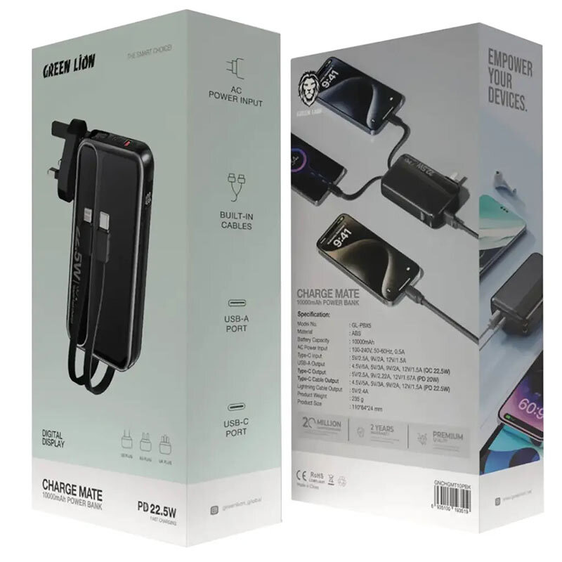 شارژر دیواری و پاور بانک فست شارژ گرین لاین Charge Mate GL-PBX5 PD QC 22.5W ظرفیت 10000 میلی آمپر ساعت - 6