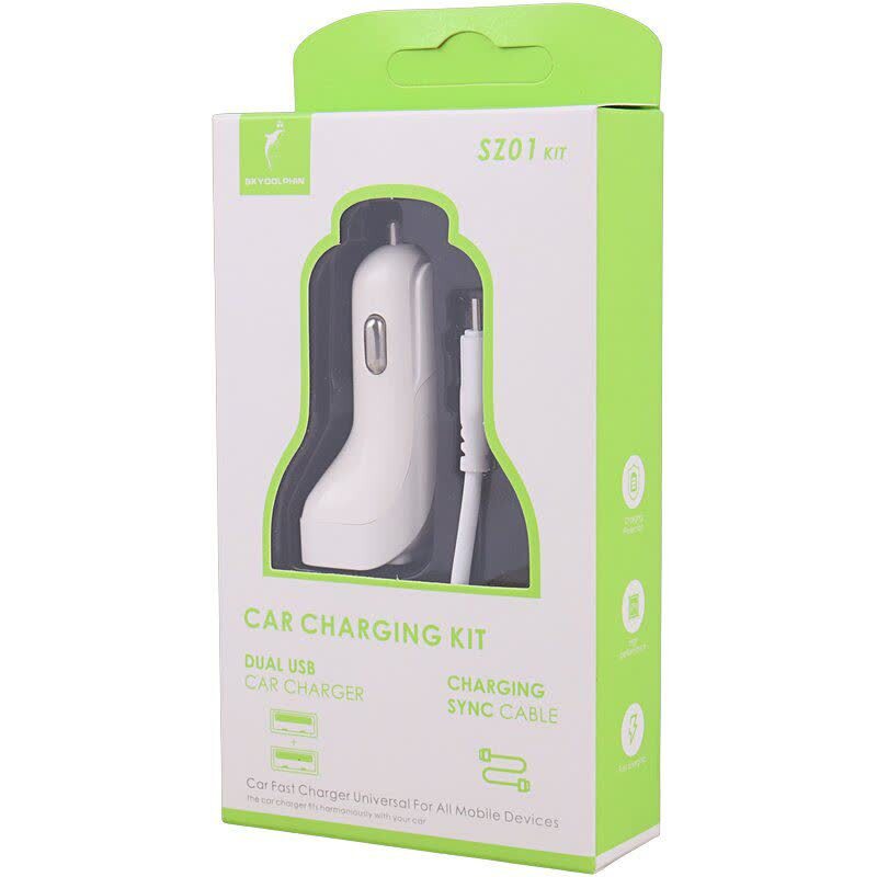 شارژر فندکی 12 وات اسکای دلفین SZ01 KIT + کابل میکرو یو اس بی - 8