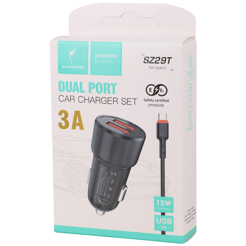 شارژر فندکی 15 وات اسکای دلفین SZ29 + کابل تایپ سی - 7