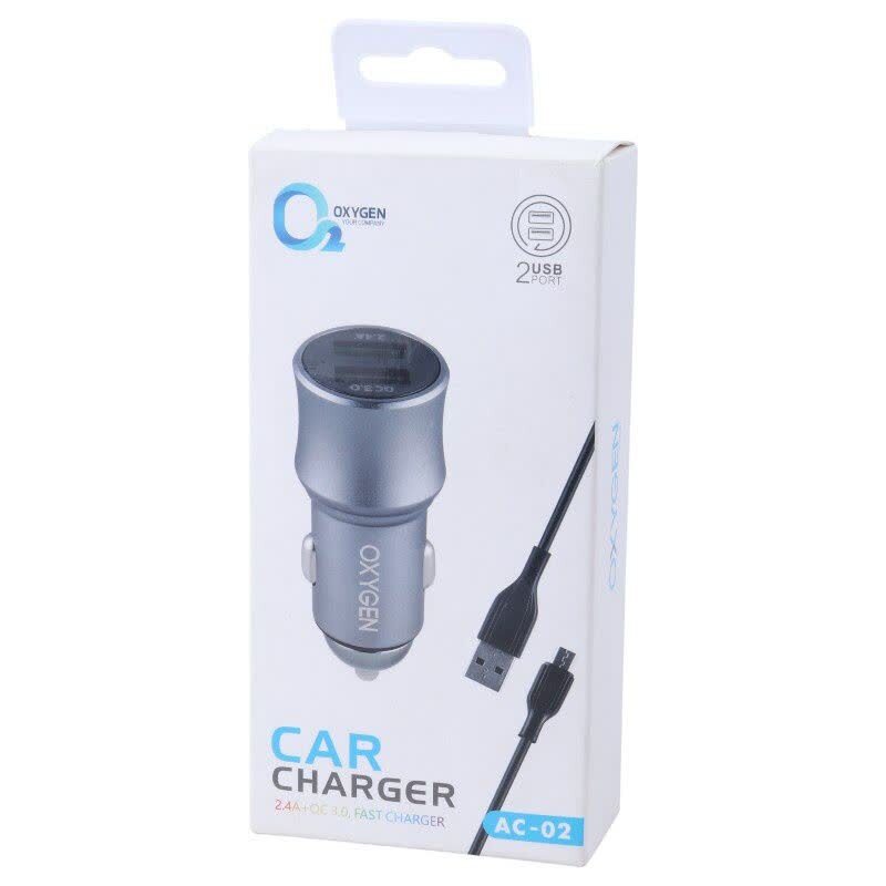 شارژر فندکی 18 وات اکسیژن AC-02 + کابل میکرو یو اس بی - 8