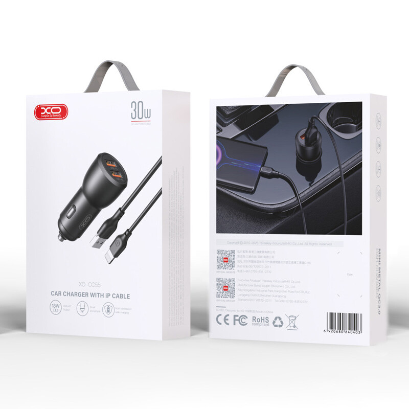 شارژر فندکی 18 وات ایکس او XO-CC55 + کابل آیفونی - 7
