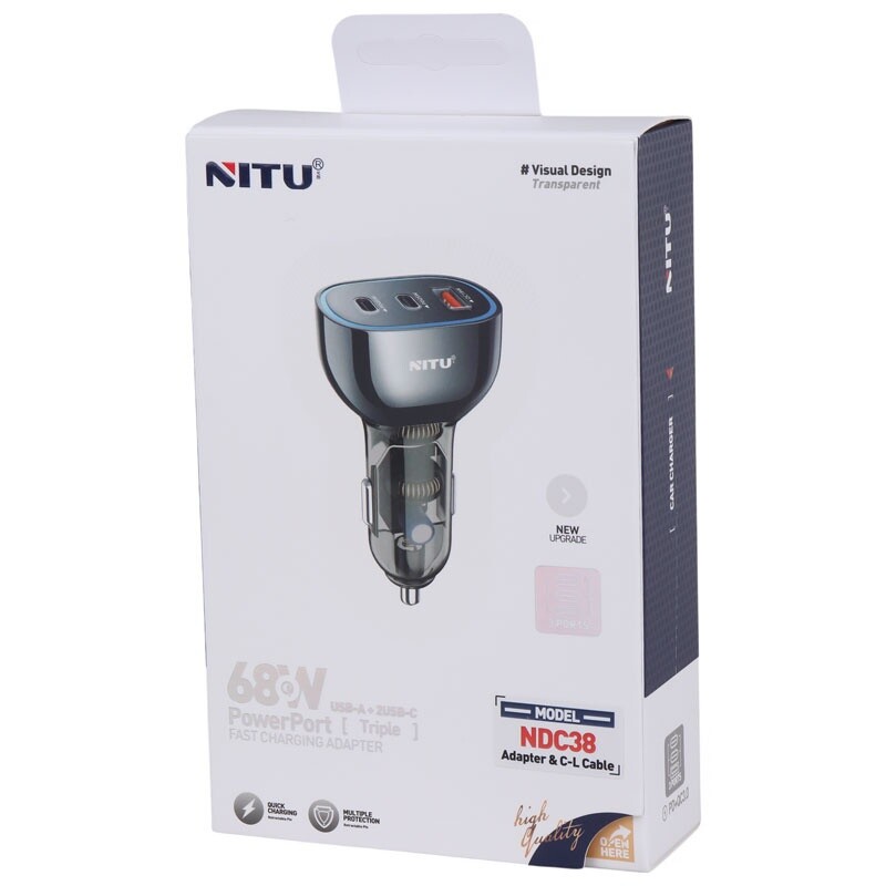 شارژر فندکی 25 وات نیتو NDC38 + کابل تبدیل آیفونی - 7