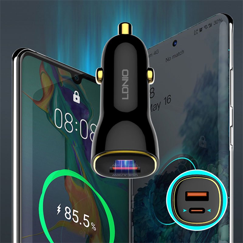 شارژر فندکی 30 وات الدینیو C103 + کابل تایپ سی - 4
