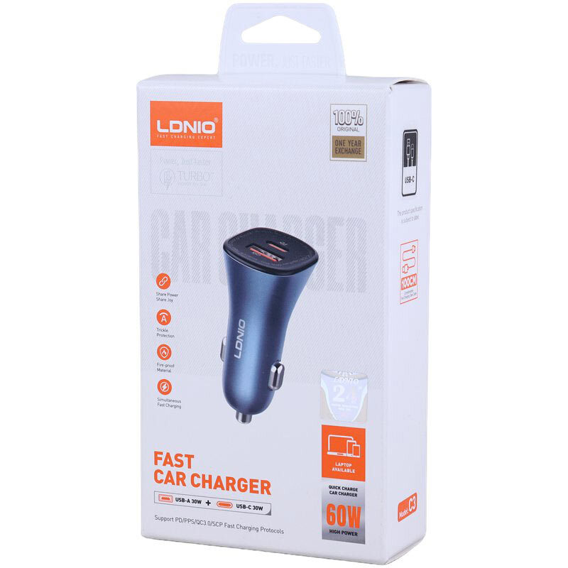 شارژر فندکی 30 وات الدینیو C3 + کابل تایپ سی - 8