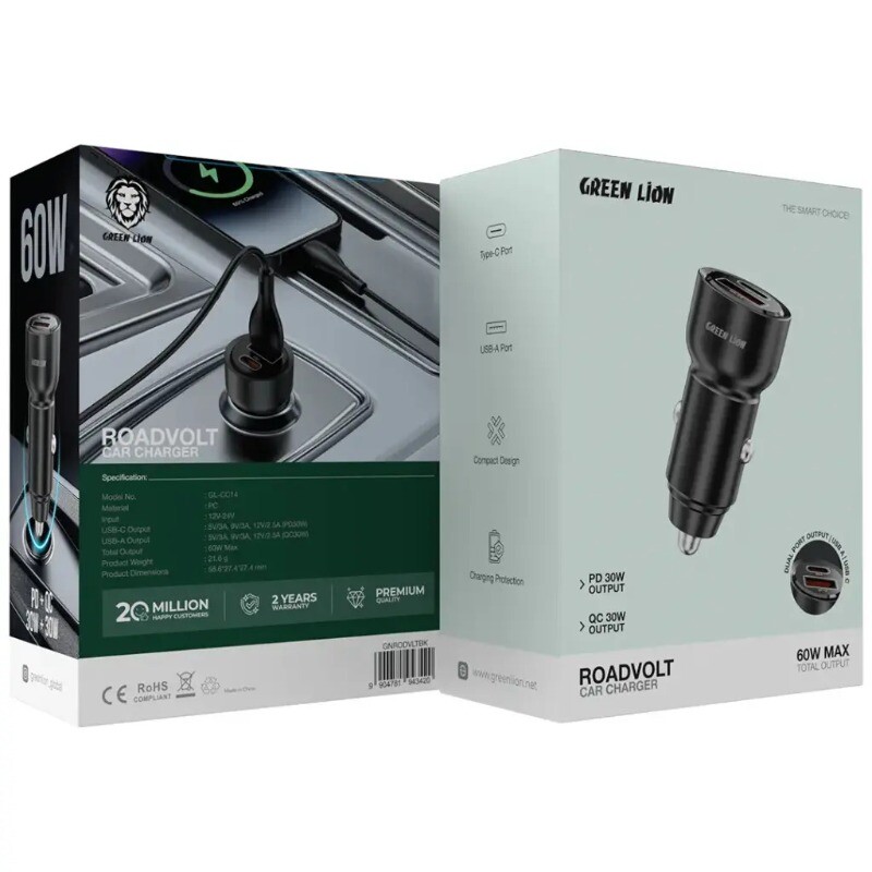 شارژر فندکی 60 وات گرین لاین RoadVolt GL-CC14 - 2
