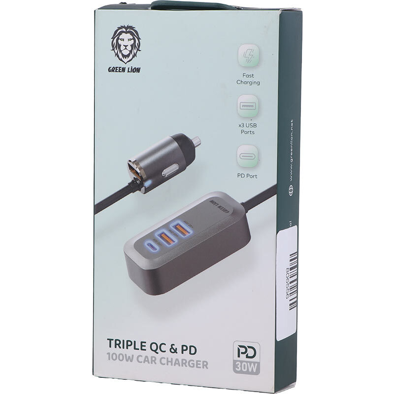 شارژر فندکی 30 وات گرین لاین Triple GL-309 GN100WPDQC - 2