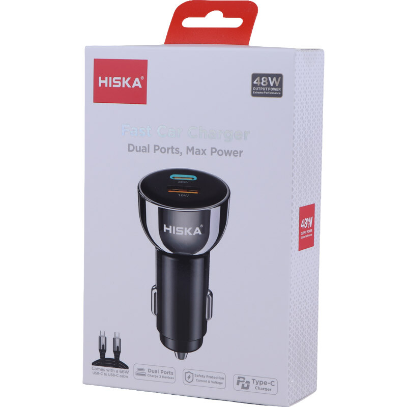 شارژر فندکی 48 وات هیسکا HCC-307 + کابل تایپ سی - 8