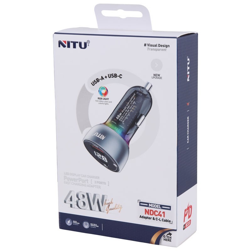 شارژر فندکی 30 وات نیتو NDC41 + کابل تبدیل آیفونی - 7