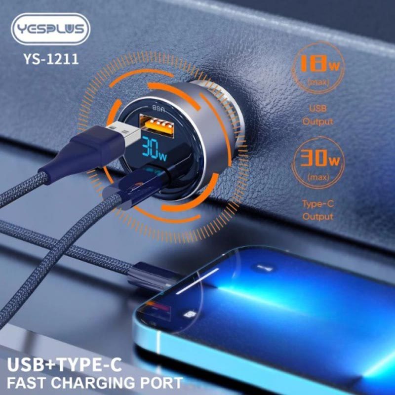 شارژر فندکی 30 وات یس پلاس YS-1211 - 3