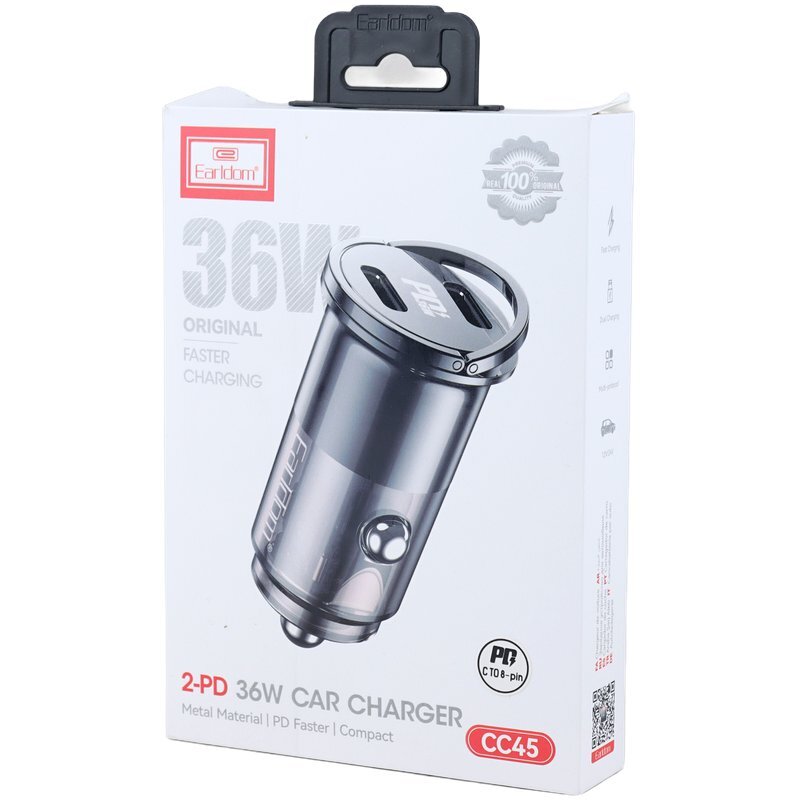 شارژر فندکی 36 وات ارلدام ES-CC45 + کابل تبدیل آیفونی - 8