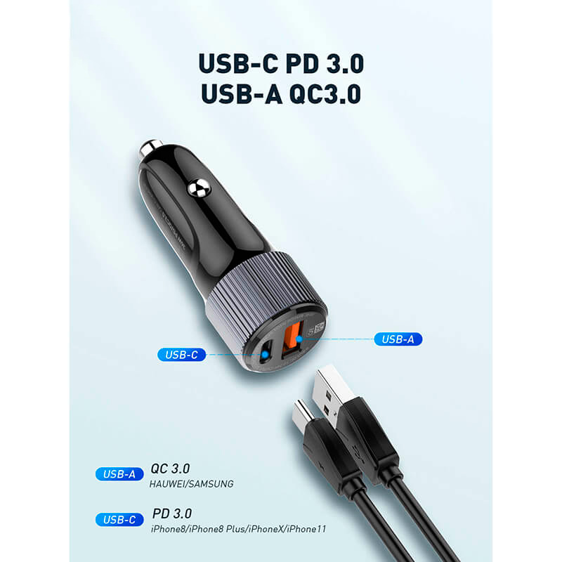 شارژر فندکی 38 وات الدینیو C510Q + کابل تایپ سی - 5