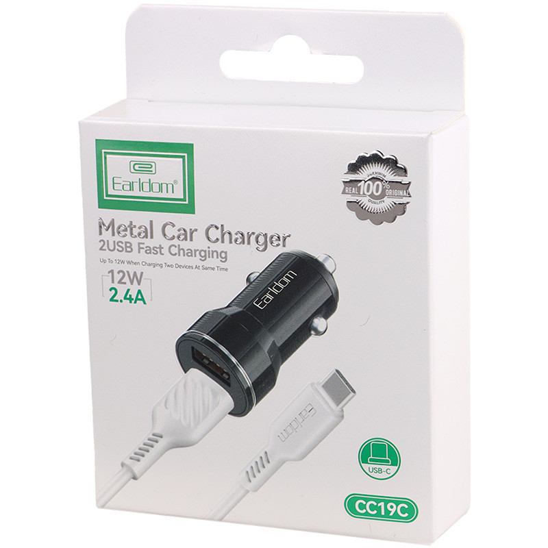 شارژر فندکی فست شارژ Earldom ES-CC19C 2.4A 12W + کابل تایپ سی - 8