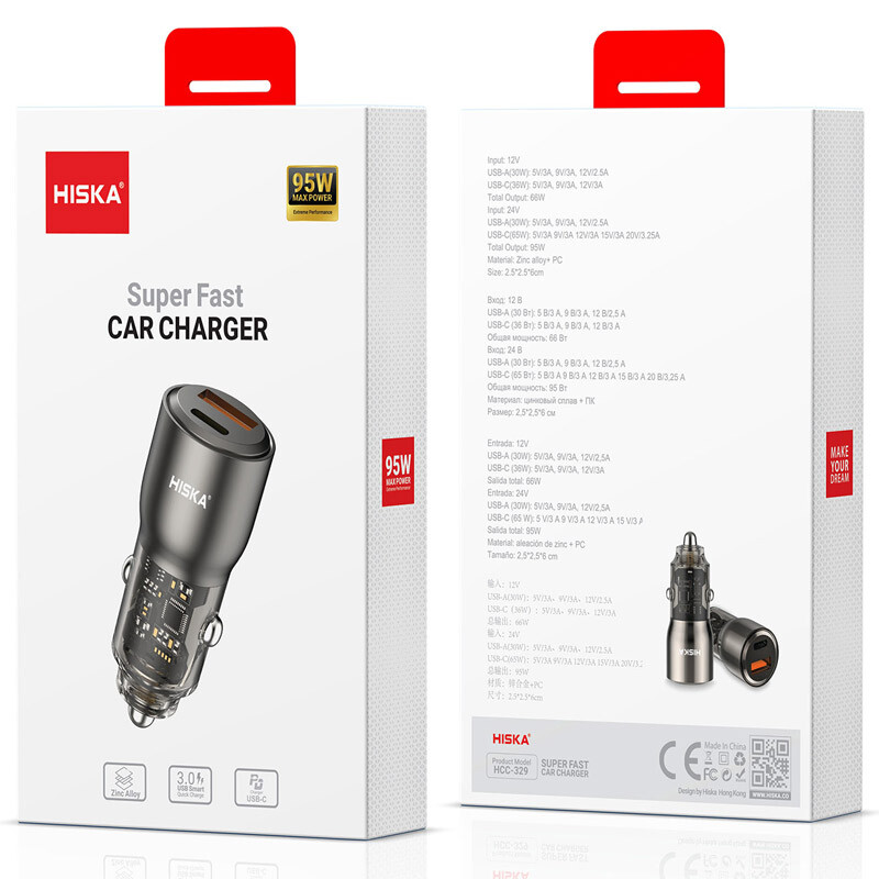 شارژر فندکی فست شارژ Hiska HCC-329 3A QC3.0 PD 95W - 4