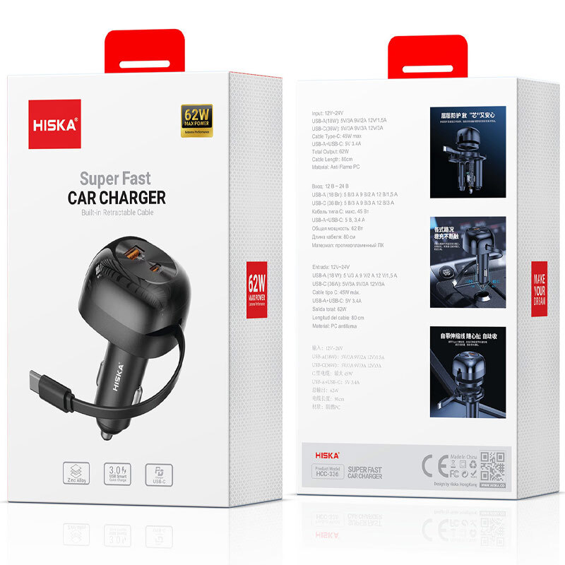 شارژر فندکی فست شارژ Hiska HCC-336 3A QC3.0 PD 45W - 7