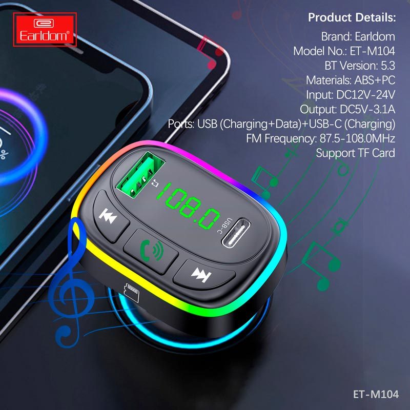 شارژر فندکی و اف ام پلیر بلوتوثی 15.5 وات ارلدام ET-M104 - 5