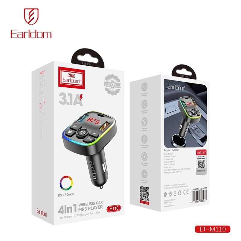 شارژر فندکی و اف ام پلیر بلوتوثی ارلدام ET-M110 - 3