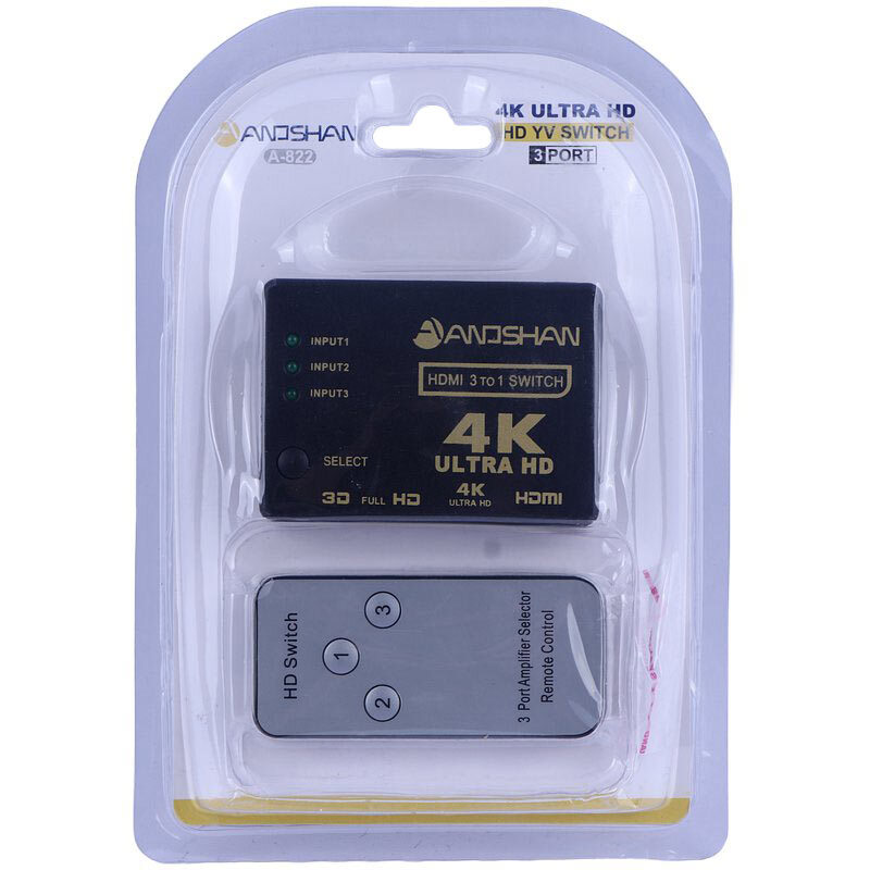 سوییچ 3 پورت HDMI آنوشان A-822 + ریموت کنترل - 2