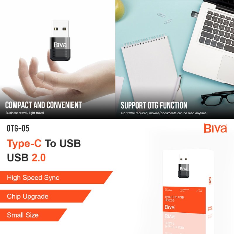 تبدیل OTG تایپ سی به USB بیوا OTG-05 - 6
