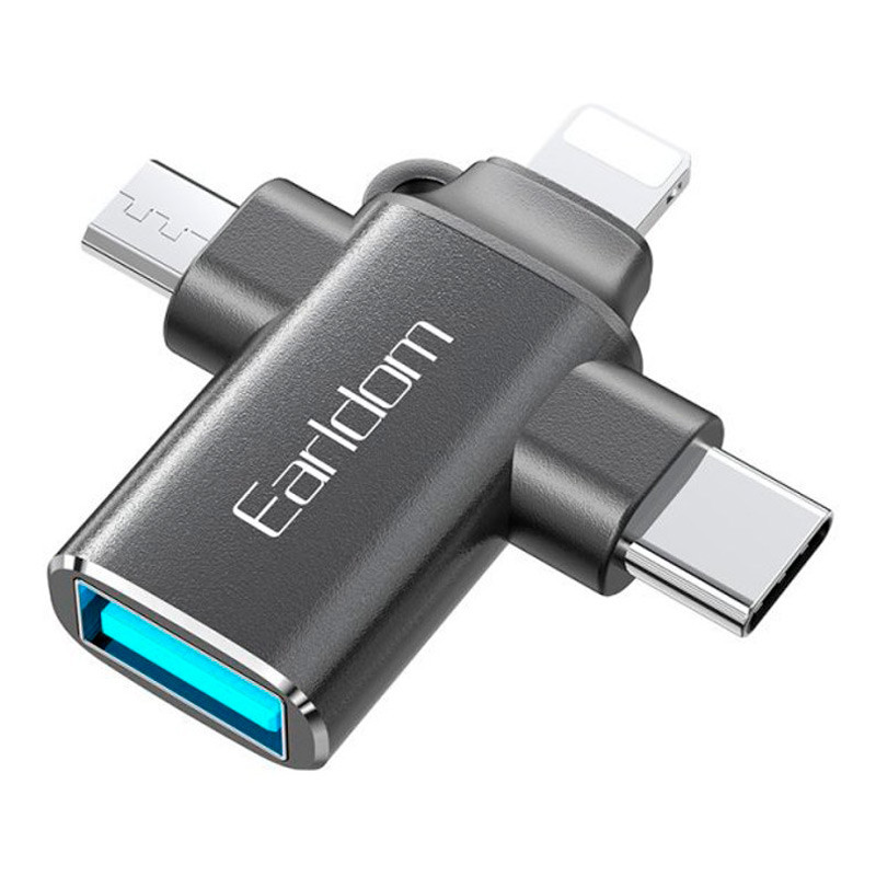 تبدیل USB OTG به میکرو یو اس بی / تایپ سی / لایتنینگ ارلدام ET-OT80 - 2