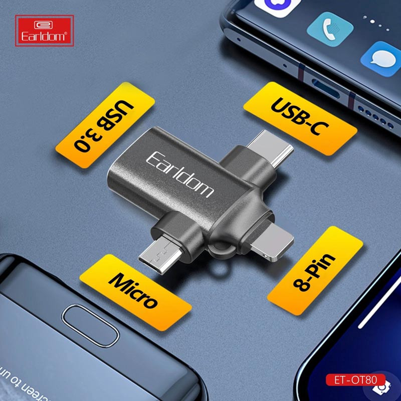 تبدیل USB OTG به میکرو یو اس بی / تایپ سی / لایتنینگ ارلدام ET-OT80 - 8