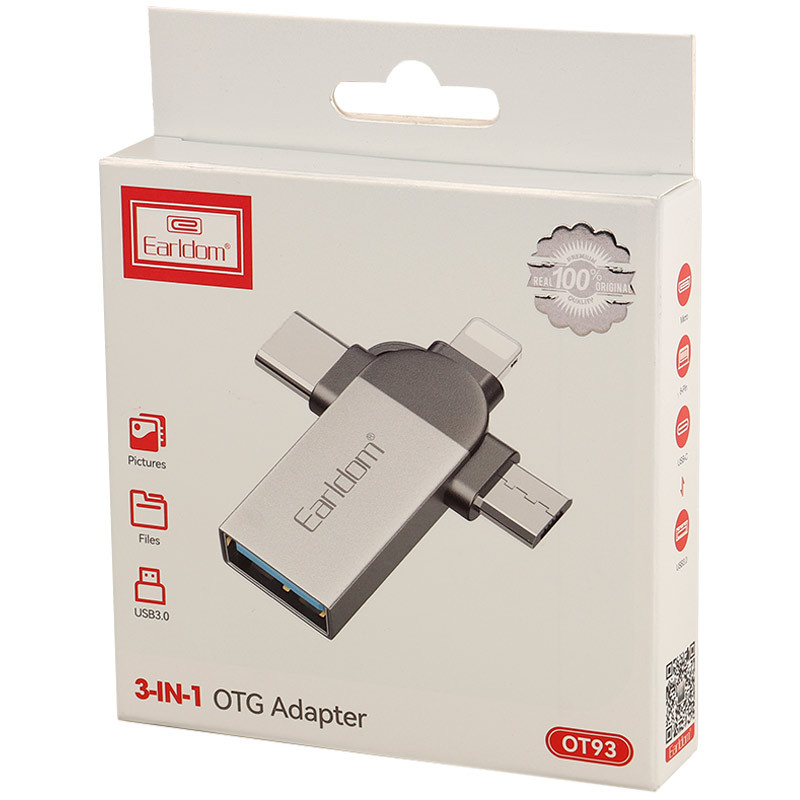 تبدیل USB OTG به میکرو یو اس بی / تایپ سی / لایتنینگ ارلدام ET-OT93 - 2