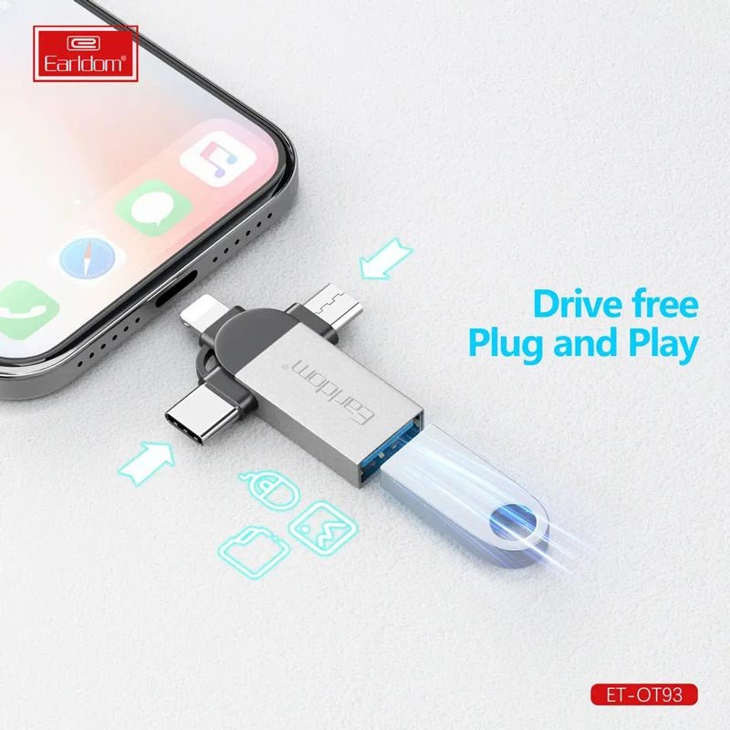 تبدیل USB OTG به میکرو یو اس بی / تایپ سی / لایتنینگ ارلدام ET-OT93 - 3