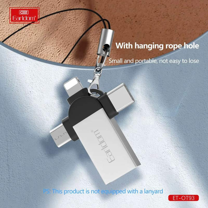 تبدیل USB OTG به میکرو یو اس بی / تایپ سی / لایتنینگ ارلدام ET-OT93 - 4