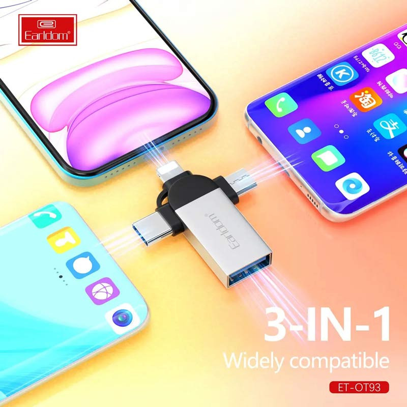 تبدیل USB OTG به میکرو یو اس بی / تایپ سی / لایتنینگ ارلدام ET-OT93 - 5